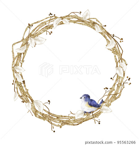 Fall/Winter Wreath frame of fallen leaves and branches (Ruribita) 95563266