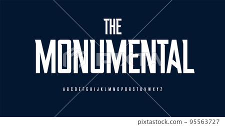 Monumental sport font, high alphabet, condensed bold letters for unique sportswear title and slim slender headline. Grotesk typography with acute angle spike serifs. Vector typeface 95563727