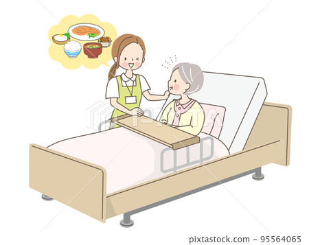 幫助一位資深婦女吃飯的看護人 95564065