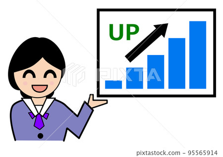 Illustration of a woman explaining increasing data materials 95565914