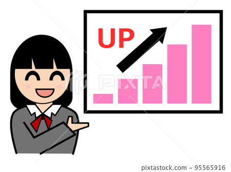 Illustration of a woman explaining increasing data materials Illustration of a woman explaining increasing data materials 95565916
