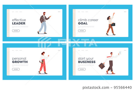 Business People Landing Page Template Set. Successful Leader Businessmen and Businesswomen Characters Illustration 95566440