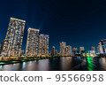 Waterside tower apartments at night 95566958