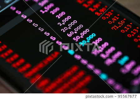 Chart in the fall or stock market going down on LED display , financial investment and economy trends concept Chart in the fall or stock market going down on LED display , financial investment and economy trends concept 95567677