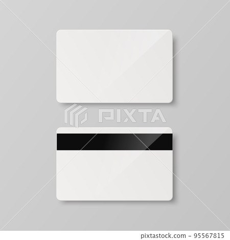 Vector White Gift Card, Certificate, Guest Room, Plastic Hotel Apartment Keycard, ID Card, Sale, Credit Card Design Template for Mockup, Branding. Top View - Front, Back Side, Magnetic Strip 95567815
