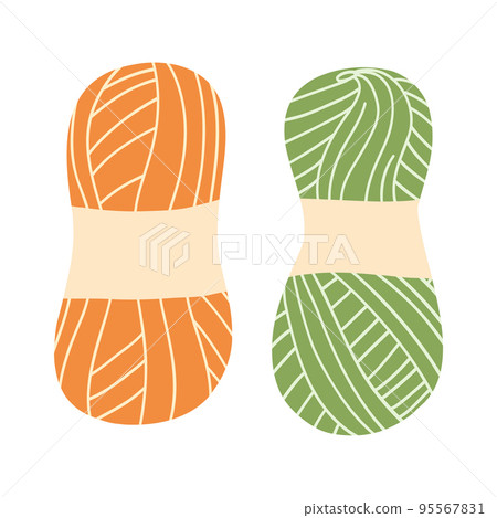 Colorful skein yarn for knitting or crochet. Hand drawn vector illustration of knitting supplies, hobby items, leisure time 95567831