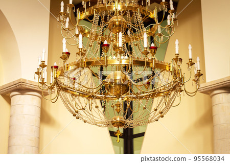 Beautiful old vintage golden church chandelier Beautiful old vintage golden church chandelier 95568034