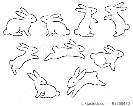 Rabbit hand drawn style line drawing illustration set Rabbit hand drawn style line drawing illustration set 95568470