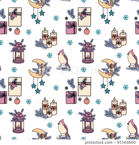 Seamless pattern with Christmas symbols and... - Stock Illustration ...
