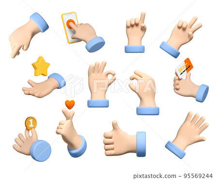 Hand gestures - modern realistic colorful 3d icon set Hand gestures - modern realistic colorful 3d icon set 95569244
