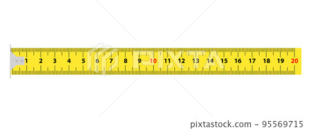 Measure tape on white background. Yellow ruler measure tape centimeter inch. flat style. 95569715