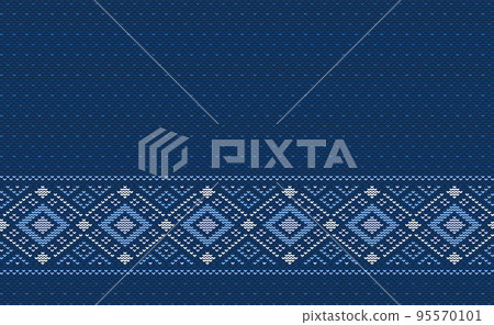 Design knitted pattern vector, Cross stitch ethnic knitting background, Embroidery decorative ikat style 95570101