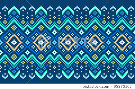 Embroidery ethnic pattern, Vector Cross stitch decorative geometry style, Blue and green pattern background 95570102