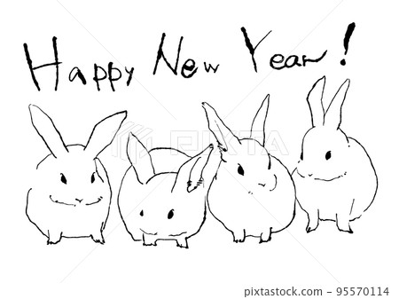 兔年新年賀卡,上面畫著一隻兔子的線條 兔年新年賀卡,上面畫著一隻兔子的線條 95570114