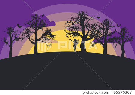 Girl silhouette near tree Girl silhouette near tree 95570308