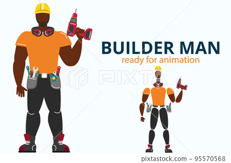 Front view of builder in uniform with screwdriver Front view of builder in uniform with screwdriver 95570568