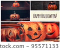 Halloween collage with funny pumpkins. Greeting card, party flyer design 95571133