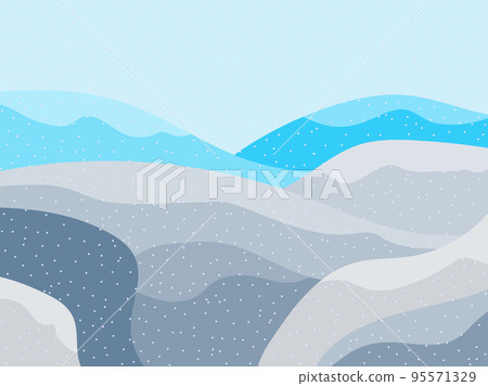 Winter landscape with snowy hills. Mountain landscape in flat style, winter cold weather. View of the snowy hills. Design for posters, travel agencies and promotional items. Vector illustration 95571329