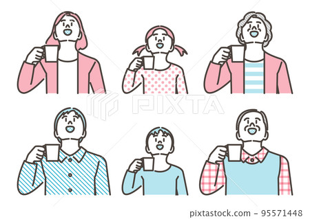 Family gargling for corona infection prevention and health [upper body vector illustration material] 95571448