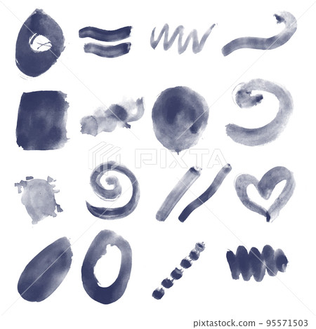 Set of watercolor stain on a white background. Watercolor texture with brush strokes. Round, rectangle, spot. Blue, turquoise. Set of watercolor stain on a white background. Watercolor texture with brush strokes. Round, rectangle, spot. Blue, turquoise. 95571503