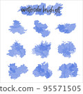 Set of blue watercolor on white background, Brush stroke watercolor 95571505