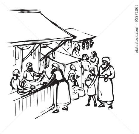 Old eastern market. Vector drawing 95571865