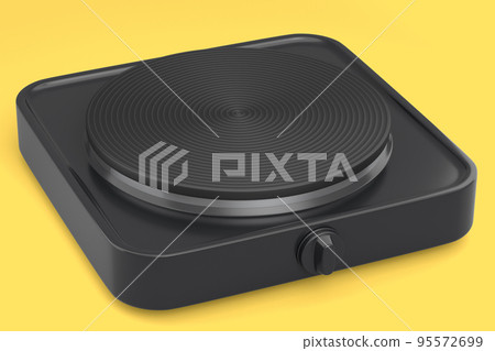 Portable camping electric stove for preparing food isolated on yellow background 95572699