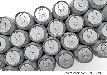 Group of aluminum beer or soda can for mini refrigerator on white background 95572913