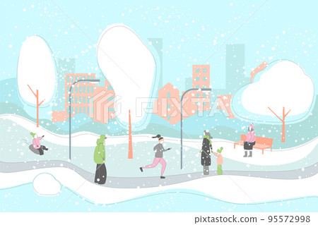 Cartoon Color Winter Season Park Landscape Scene with Characters People Concept Flat Design Style. Vector illustration Cartoon Color Winter Season Park Landscape Scene with Characters People Concept Flat Design Style. Vector illustration 95572998