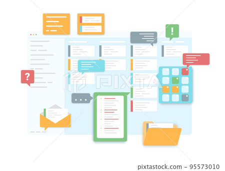 Cartoon Color Planning Board Schedule Management Organizer and Information Concept Set Flat Design Style. Vector illustration 95573010