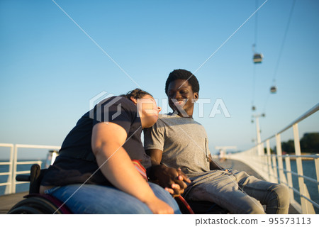 Warm multicultural couple spending day together 95573113
