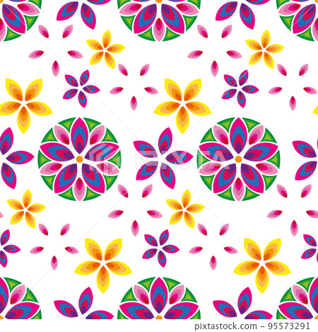 Colorful Flower Mandalas Seamless background. Oriental pattern, decorative elements, vector illustration. Islam, Arabic, Indian, turkish, pakistan, chinese, ottoman motifs for cover, fabric, textile 95573291