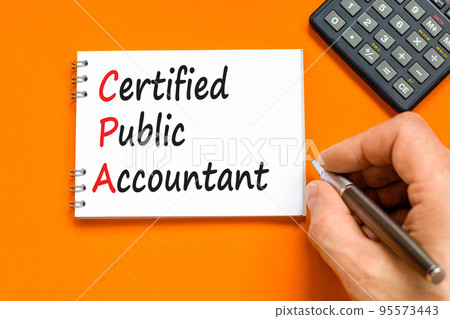 CPA certified public accountant symbol. Concept words CPA certified public accountant on white note on a beautiful orange background. Business and CPA certified public accountant concept. Copy space. CPA certified public accountant symbol. Concept words CPA certified public accountant on white note on a beautiful orange background. Business and CPA certified public accountant concept. Copy space. 95573443