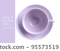 Flat lay of porcelain cup on white background. 95573519