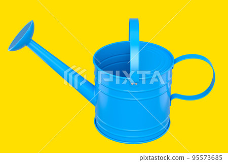 Watering can on yellow background. 3d render concept of gardening equipment tool Watering can on yellow background. 3d render concept of gardening equipment tool 95573685