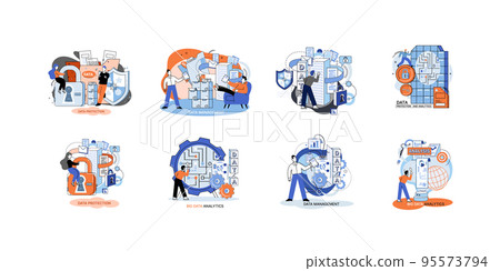 Big data analytics platform, data management and protection creative metaphor set abstract concept 95573794