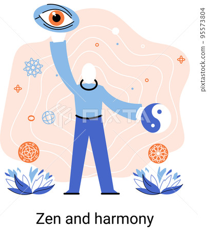 Zen and harmony metaphor, meditation practice. Balance, harmony and mindfulness concept. Calm person relaxing Zen and harmony metaphor, meditation practice. Balance, harmony and mindfulness concept. Calm person relaxing 95573804