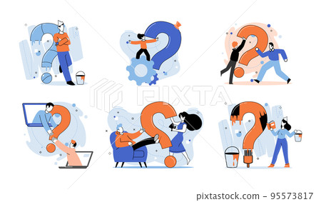 Question mark, obtaining information of interest. FAQ help. Problem and solution concept metaphor. Choice or answer 95573817