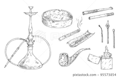 Set smoking tobacco elements. Vector vintage engraving isolated on white background 95573854