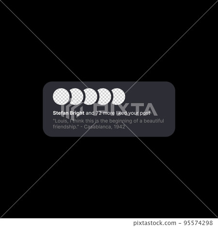 Post Like Notification Banner Illustration. Social Media UI Concept. Five Empty Circles for Adding User Profile Icons with Editable Text and Number of Likes. Web Element for Mobile Applications 95574298