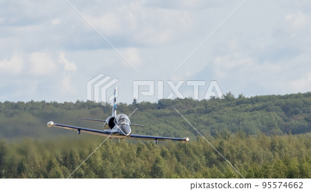 The Aero L-39 Albatros training aircraft performs a training flight at the Oreshkovo airfield. 95574662