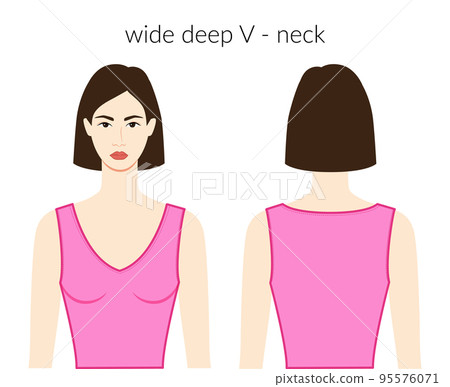 Wide deep V - neckline clothes character beautiful lady in pink top, shirt, dress technical fashion illustration fitted Wide deep V - neckline clothes character beautiful lady in pink top, shirt, dress technical fashion illustration fitted 95576071