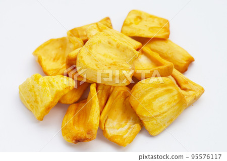 Jackfruit chips on white background 95576117