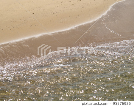 平靜的海岸線和沙灘。 95576926