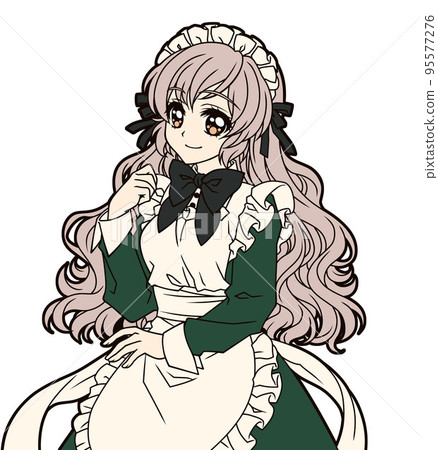 Anime-style illustration of a girl in a maid... - Stock Illustration  [95577276] - PIXTA
