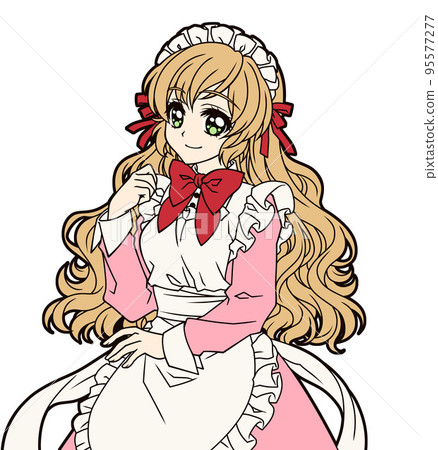 一個穿著女僕裝的女孩的動漫風格插圖 一個穿著女僕裝的女孩的動漫風格插圖 95577277