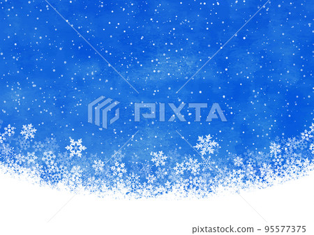 美麗的藍色水彩背景和飄落的雪花 美麗的藍色水彩背景和飄落的雪花 95577375