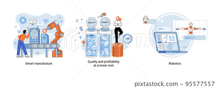 Smart manufacture metaphor with automated production line. Innovative contemporary smart industry Smart manufacture metaphor with automated production line. Innovative contemporary smart industry 95577557