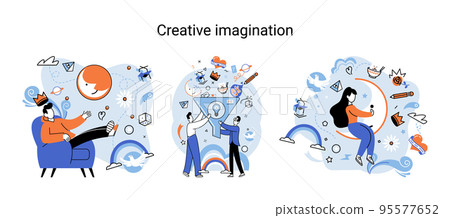 Creative mind, imagination or brainstorm or originative idea concept. Phantasy flow and creativity Creative mind, imagination or brainstorm or originative idea concept. Phantasy flow and creativity 95577652