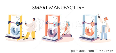 Manufacturing process at automated production industry. Scientist creates robot. Smart industry Manufacturing process at automated production industry. Scientist creates robot. Smart industry 95577656